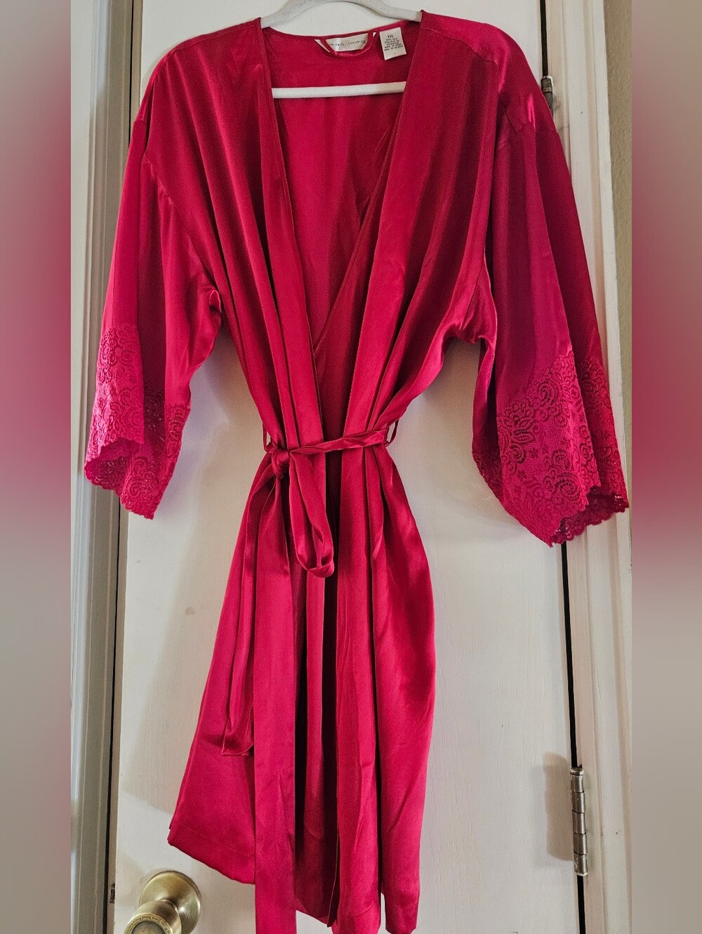 Vintage 90s Private Luxuries 100% Silk Red Lace Robe XXL